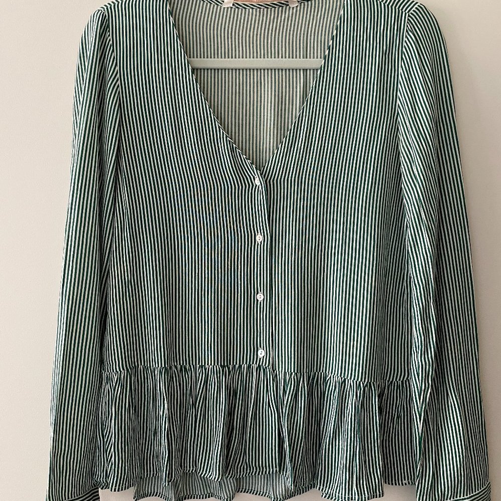 Zara Striped Ruffle Shirt